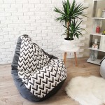 Крісло-груша велюр з принтом "Чорний зигзаг" KatyPuf