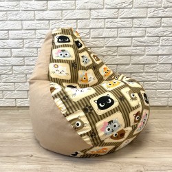 Кресло-груша рогожка беж "Котики" KatyPuf