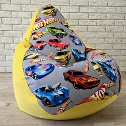  Крісло-груша велюр "Hot Wheels жовтий" KatyPuf